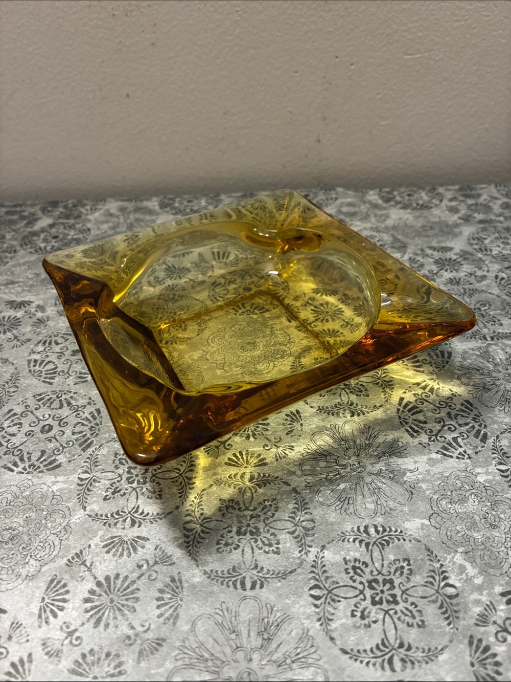 Amber Glass Decorative Ashtray - Amber Home Art Accent